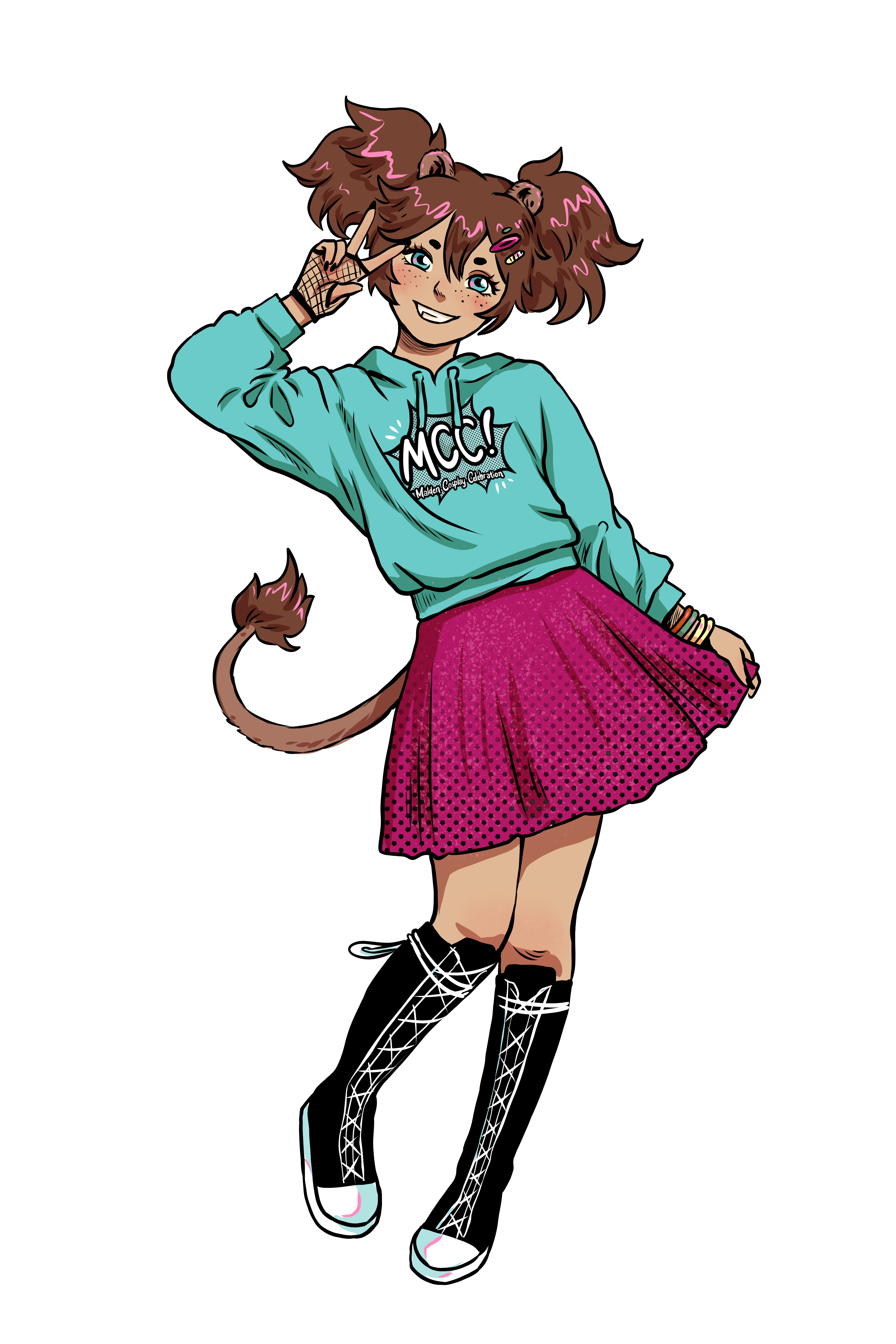 Malden Cosplay Girl with lion ears and
                            tail and cute pink skirt