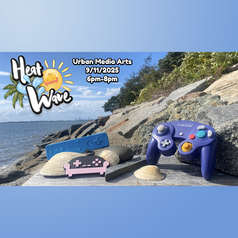 Heatwave art on beach with Indigo
                            GameCube Controller and Blue Wii Remote and
                            Pink Couch Token