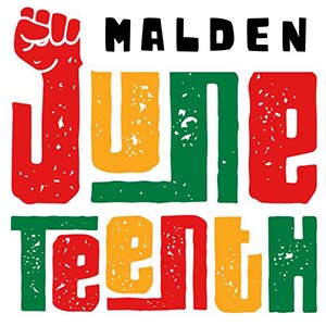 Malden
                              Juneteenth icon in red, yelllow, and
                              green