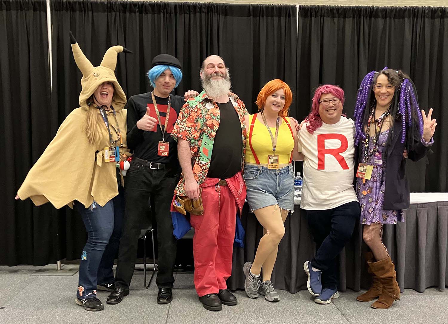 The Wolf Doctor (Mimikyu), Geoff,
                                Sean Sullivan, Debbie (Misty), Rappak
                                (Jessie), and Miz Sylver